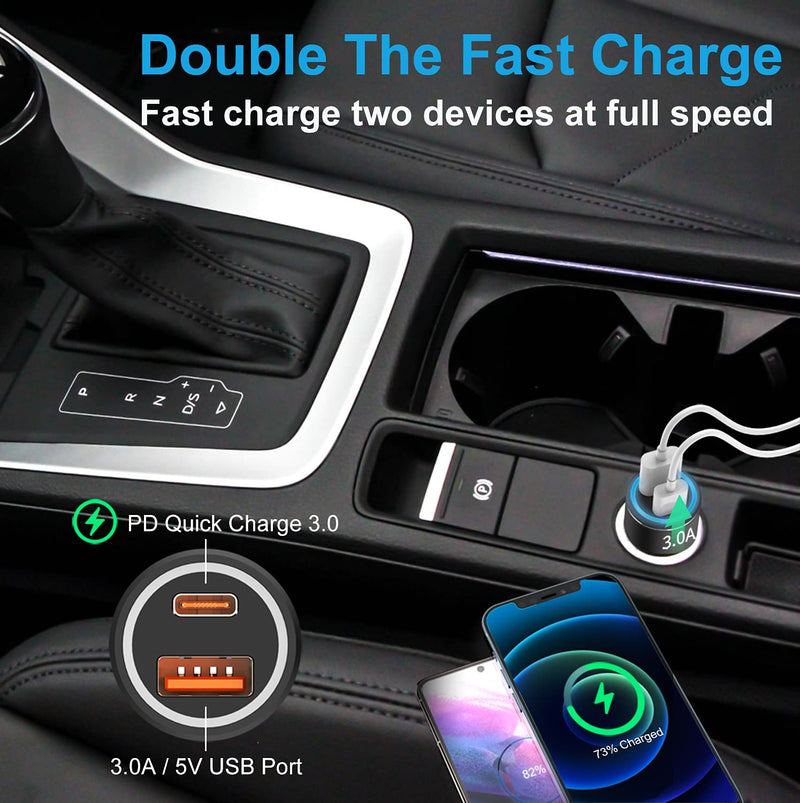 [Australia - AusPower] - USB C Car Charger Adapter,KTHall Dual Port [QC3.0+PD] Fast Charging Car Charger Compatible with iPhone12/11/Pro/Max/XS/Max/XR/XS/X/8/7/Plus,Galaxy,LG,iPad,iPad Pro/MacBook Pro(2Pack) 