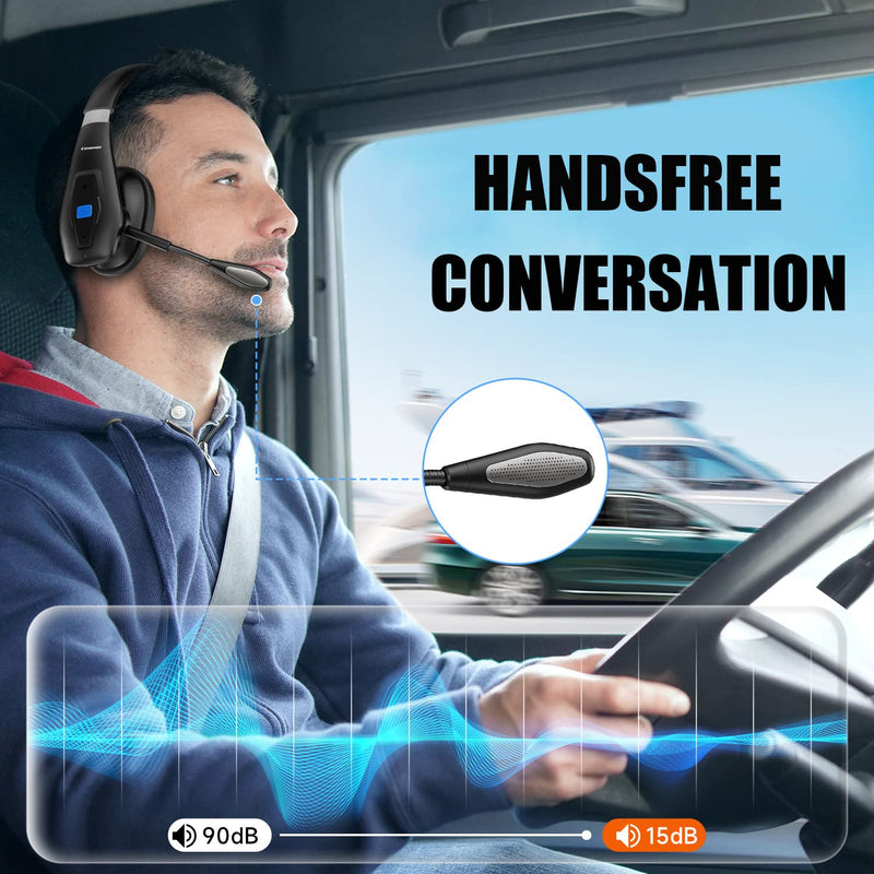 [Australia - AusPower] - Trucker Bluetooth Headset V5.1, CVC8.0 Dual Microphone Noise Cancelling & 35Hrs HD Talktime Hands-Free Wireless Headset, Bluetooth Headphones with Mute Button for Cell Phones Business Home Driver 