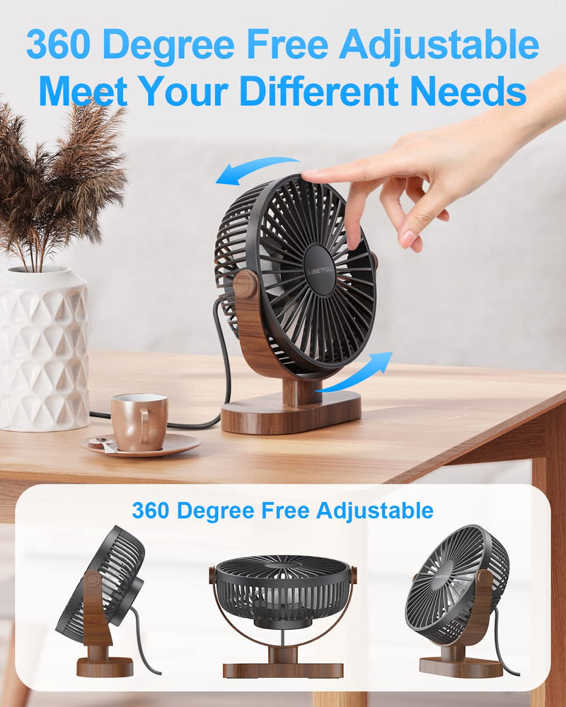 [Australia - AusPower] - SWEETFULL 6.4 Inch USB Small Desk Fan, 3 Speeds Quiet Portable Desktop Table Fan, 360° Adjustment Personal Mini Fan for Home Office Car Outdoor Travel (Black wood grain) Black wood grain 