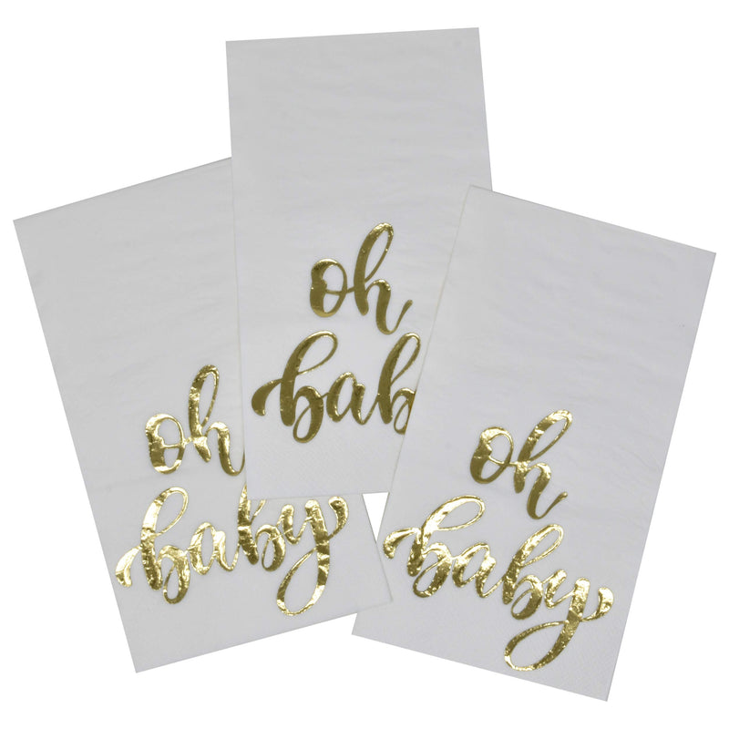 [Australia - AusPower] - 100 Gold Baby Shower Guest Napkins Oh Baby Elegant Dinner Hand Napkin Disposable Paper Pack for Neutral Boy Girl Gender Reveal Party Supplies Powder Room Bathroom Metallic Golden Foil Decorative Towel 