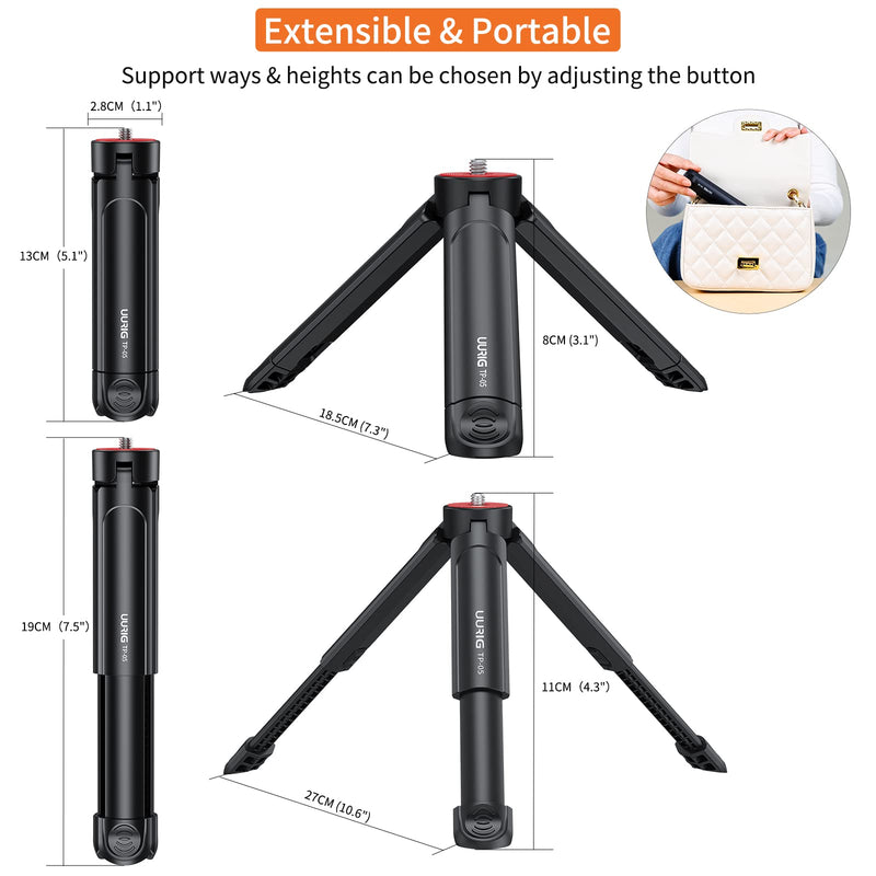 [Australia - AusPower] - UURIG Extendable Mini Camera Tripod, Portable Selfie Stick Handle Grip Desktop Webcam Tripod with 1/4" Screw for DSLR Camera Webcam Phone Holder Selfie Stick Vlog Tripod 