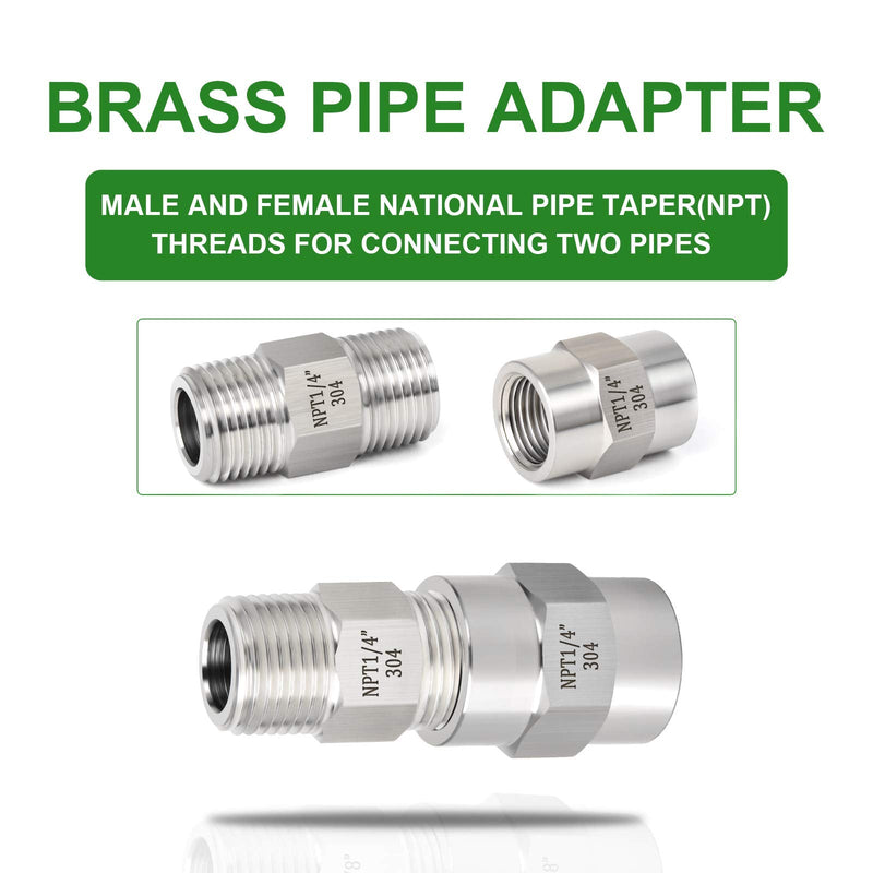 [Australia - AusPower] - TAISHER 304 Stainless Steel Pipe Fitting, Hex Nipple, Coupling,1/4 x 1/4 NPT Male Thread Pipe, 1/4 x 1/4 NPT Female Thread Pipe 1/4" NPT 