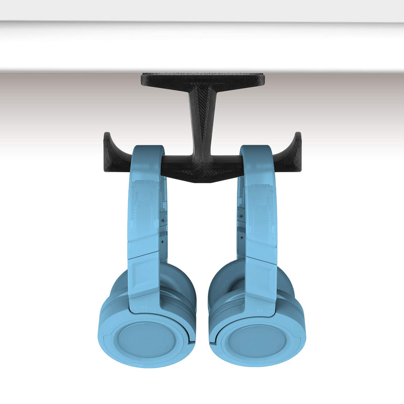 [Australia - AusPower] - BRAINWAVZ BigT Dual Headphone Stand, Under Desk Hanger for Headphones, Gaming Headsets, Mobiles Accessories, Stick On, No Screws, Black (Big T) Big T 
