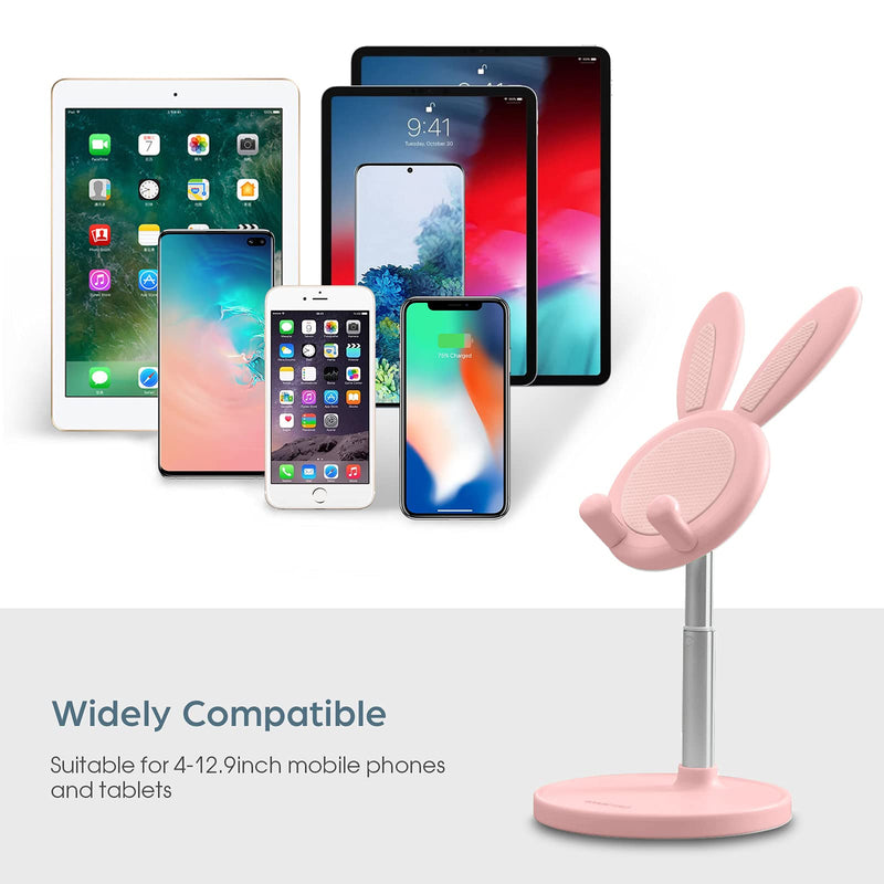 [Australia - AusPower] - Cell Phone Stand,Angle Height Adjustable Nediea Cell Phone Stand for Desk,Cute Rabbit Phone Holder Stand for Desk, Compatible with All Mobile Phones,iPhone,Samsung,Pixel,iPad,Tablet(4-10in) (Pink) Pink 
