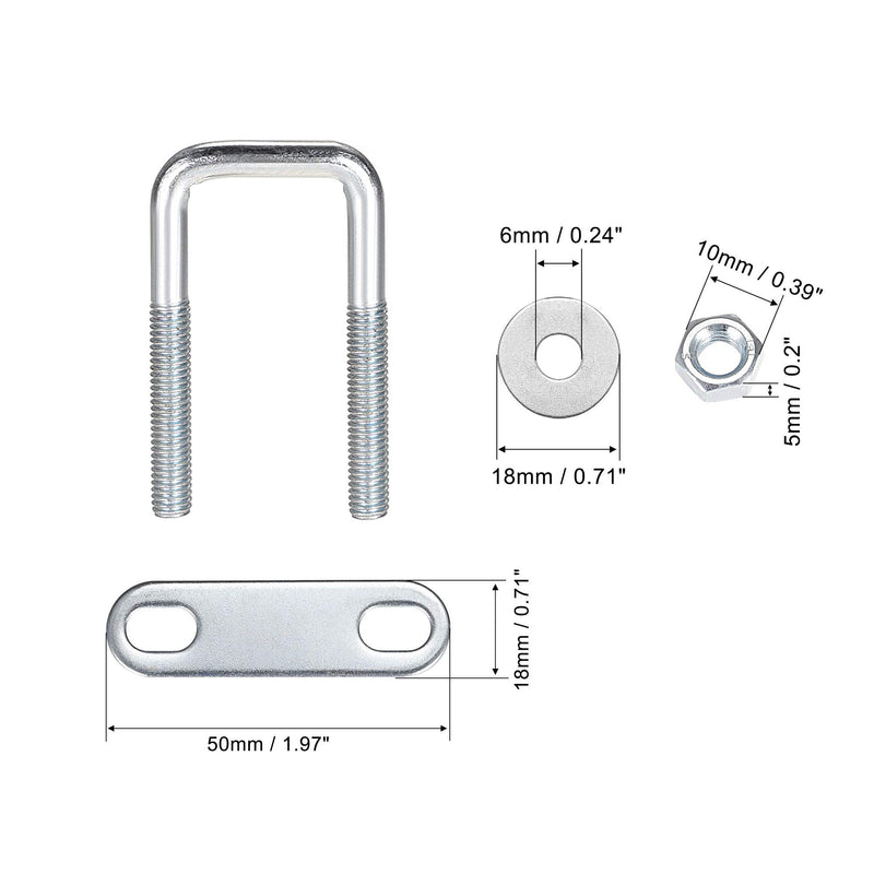 [Australia - AusPower] - uxcell Square U-Bolts 3/4"(20mm) Inner Width Carbon Steel M6 with Nuts, Frame Plate, Round Washers 20x50mm(W*L) 