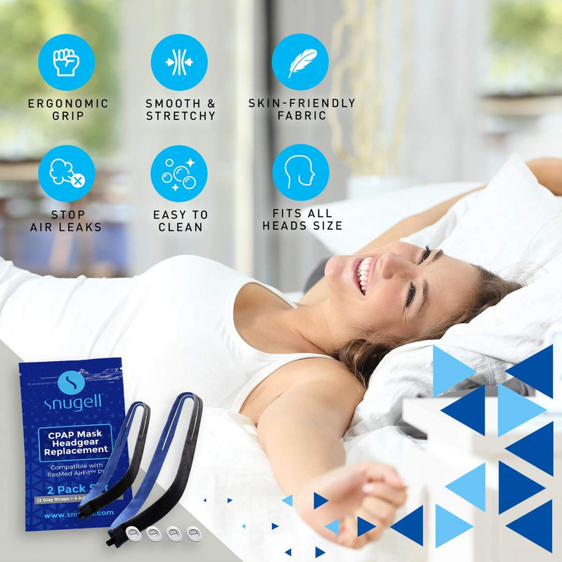 [Australia - AusPower] - Headgear Strap Replacement for ResMed AirFit P10™ Nasal Pillow CPAP Mask by Snugell™ | Blue Color | Pack of Two Straps | Includes Four Adjustment Clips | Durable Premium Material 