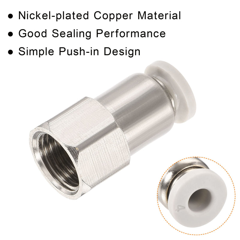 [Australia - AusPower] - MECCANIXITY Push to Connect Fittings 1/8PT Female Thread Fit 4mm Tube OD Nickel-Plated Copper Straight Union Fitting, Pack of 4 