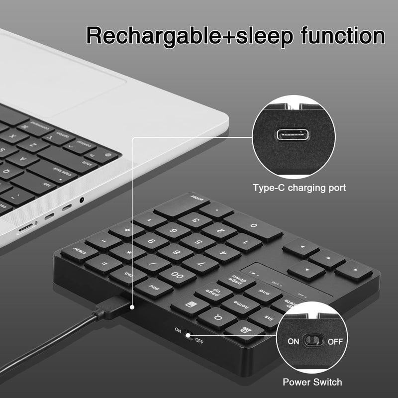 [Australia - AusPower] - Wireless Number Pad, RaceGT Numeric Keypad Ultra-Silent Rechargeable 2.4G 35 Keys for Laptop,Desktop,PC, Notebook 