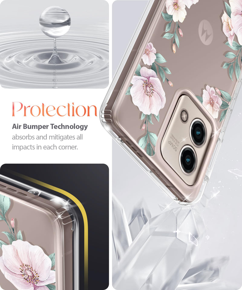 [Australia - AusPower] - HiPOTSUN for Moto G Stylus-5G-2023 Case, Clear Flower Shockproof Hard PC+TPU Bumper Floral Women Protective Slim Phone Cover, 6.6" Display (Attractive/White) Attractive/White for Moto G Stylus 5G (6.6", 2023) 