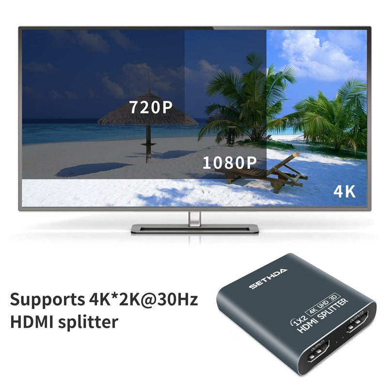[Australia - AusPower] - HDMI Splitter HDMI Switch 1 Input 2 Output,2 Ports HDMI Hub Support 4K@30Hz Ultra HD Resolution,Compatible for Box PS4 HDTV DVD Projector 