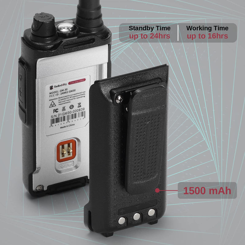 [Australia - AusPower] - Radioddity GM-30 GMRS Radio Handheld Battery with Belt Clip, Rechargeable, 1500mAh, 7.4V 