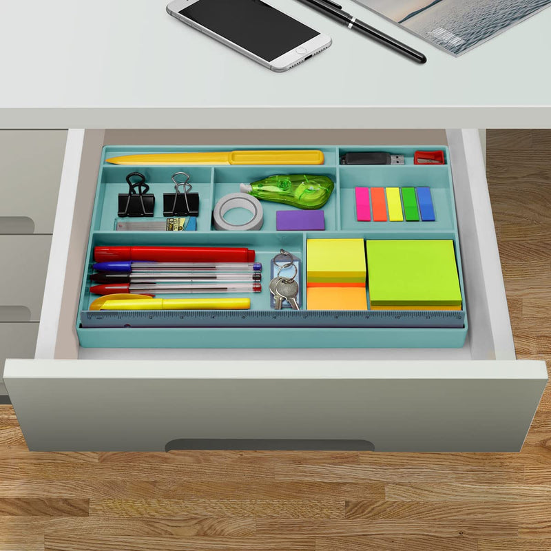 [Australia - AusPower] - Acrimet Desk Drawer Organizer Tray with 8 compartments Bin Multi-Purpose for Desk Supplies and Accessories (Plastic) (Green Color) 