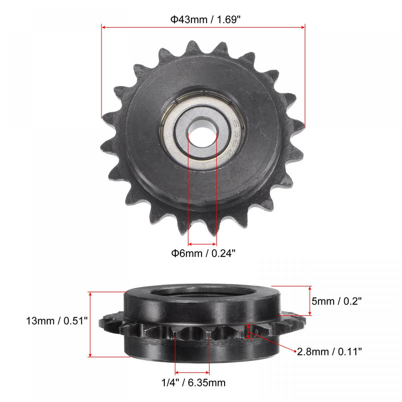 [Australia - AusPower] - uxcell #25 Chain Idler Sprocket, 6mm Bore 1/4" Pitch 20 Tooth Tensioner, Black Oxide Finish C45 Carbon Steel with Insert Single Bearing for ISO 04C Chains 