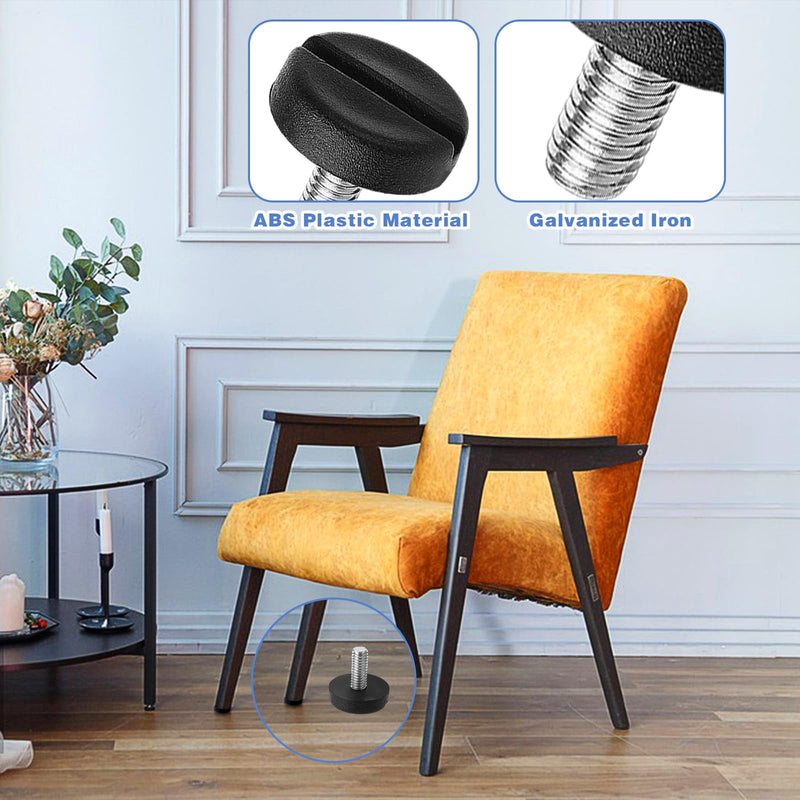 [Australia - AusPower] - DSLSQD 12 Pack Furniture Leveling Feet Adjustable Furniture Feet Table Legs Heavy Duty Leveling Feet Screw on Furniture Levelers for Table Cabinets Chairs Bar Stool Desk Dresser Wood Legs (M6) M6 