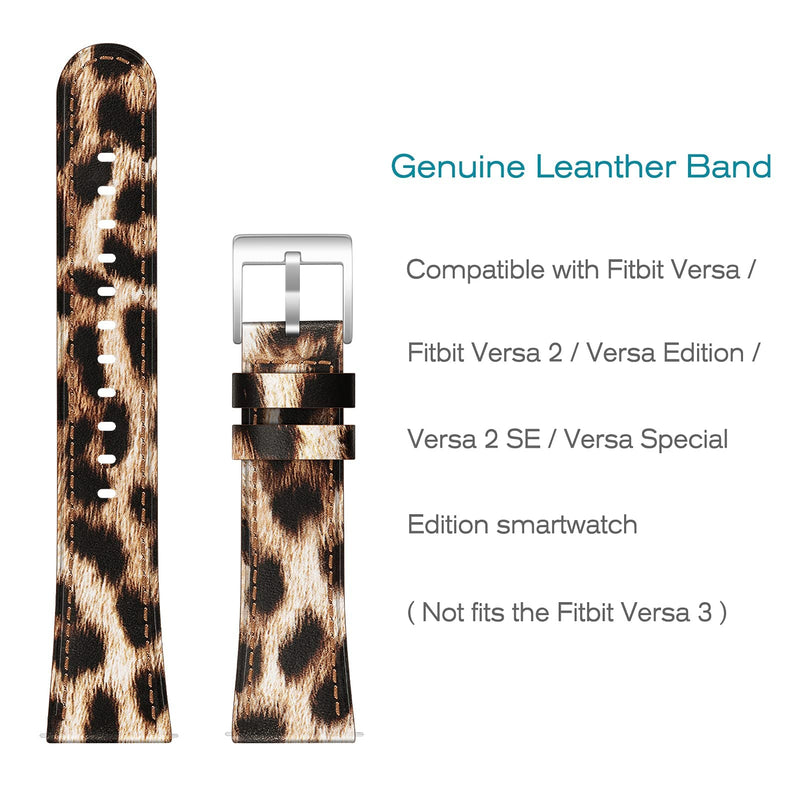 [Australia - AusPower] - Leather Band Compatible with Versa 2 / Versa Lite / Versa/ Versa Special Edition Fitness Smart Watch, KENOBEE Genuine Leather Band Replacement Strap Wristband for Women Men Z-Leopard 
