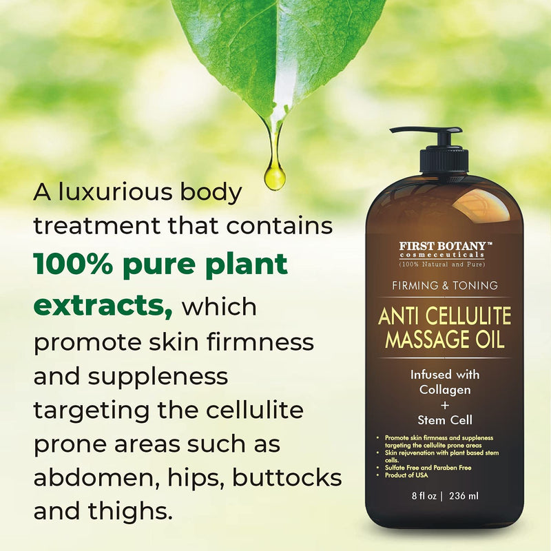 [Australia - AusPower] - Anti Cellulite Massage Oil - Infused w/ Collagen & Stem Cell - 100% Natural Massage Lotion & Cellulite cream, Remover & Massager - Helps Skin Tightening & Stretch Mark treatment for Women & Men - 8 oz 