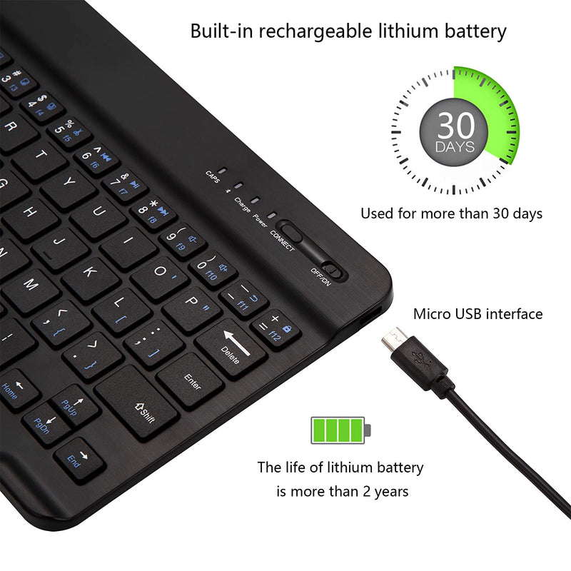 [Australia - AusPower] - Ultra-Slim Bluetooth Keyboard Portable Mini Wireless Keyboard Rechargeable for Apple iPad iPhone Samsung Tablet Phone Smartphone iOS Android Windows (7 inch Black) 7 inch Black 