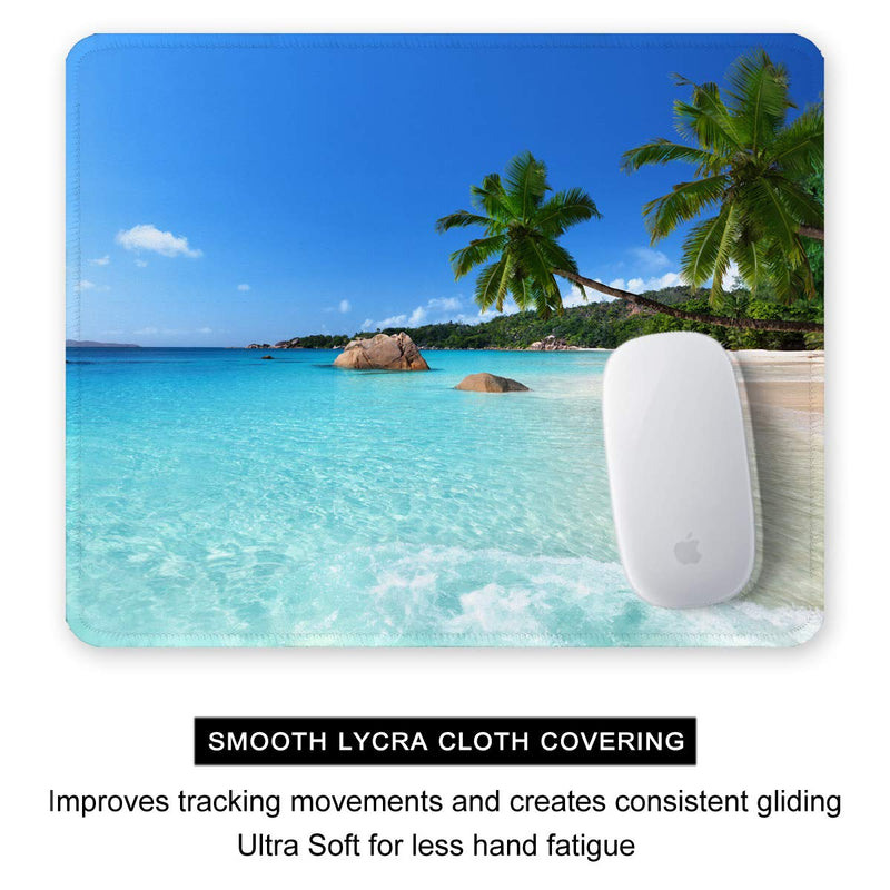 [Australia - AusPower] - Auhoahsil Mouse Pad, Square Beach Style Anti-Slip Rubber Mousepad with Durable Stitched Edges for Gaming Office Laptop Computer PC Men Women Kids, Cute Custom Pattern, Beach and Coconut Trees Design 