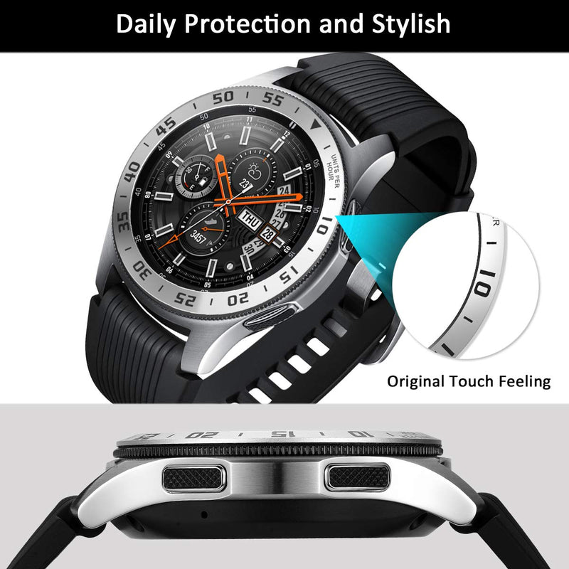 [Australia - AusPower] - Goton Bezel Ring Compatible Samsung Galaxy Watch 4 Classic 46mm,Galaxy Watch3 45mm Bezel,Gear S3 Frontier Classic, Watch Bezel Cover Protector Adhesive Loop Anti Scratch (46mm/45mm UPH，Silver) Silver 