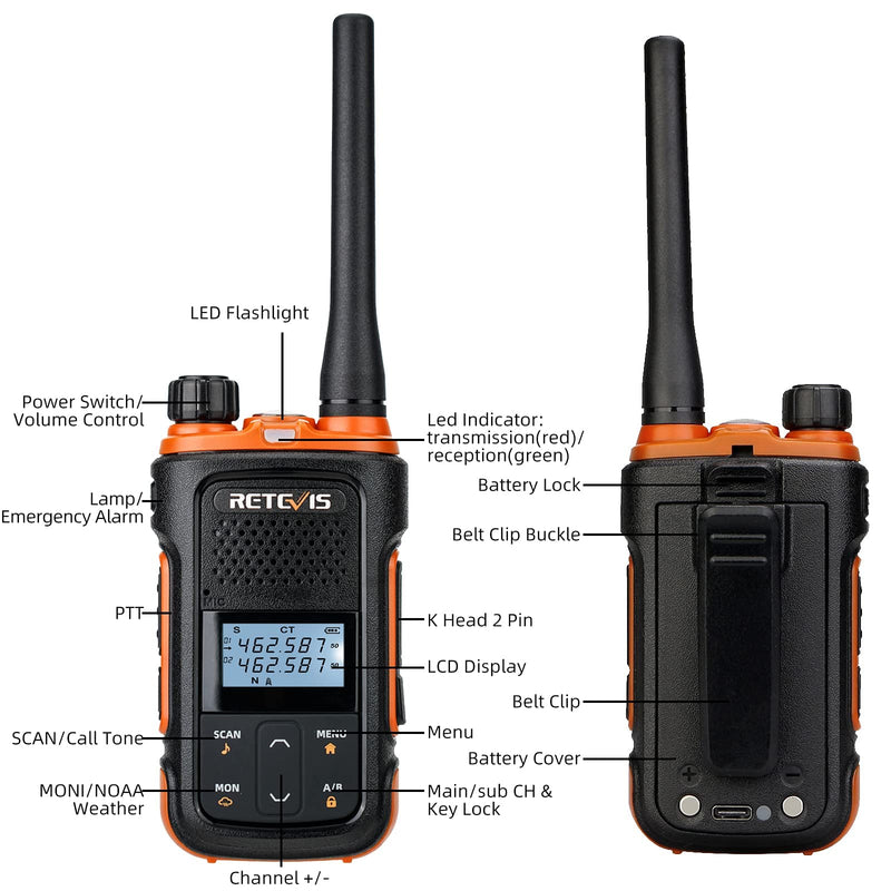 [Australia - AusPower] - Retevis RB27B Walkie Talkies for Adults Rechargeable,Mini Two Way Radio with USB Charging,NOAA Flashlight Dual Watch Emergency Alert,Handheld 2 Way Radios for Camping Travelling Riding(1 Pack) 