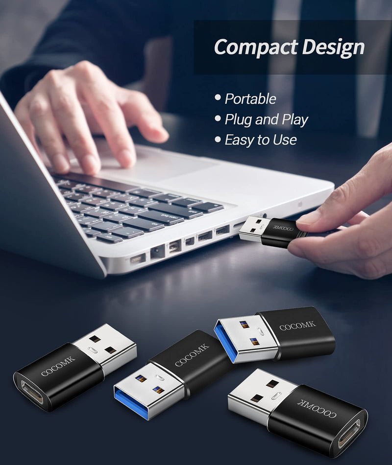 [Australia - AusPower] - COCOMK USB C to USB Adapter 5-Pack, USB C Female to USB Male Adapter, Type A Charger Cable Adapter, Black 