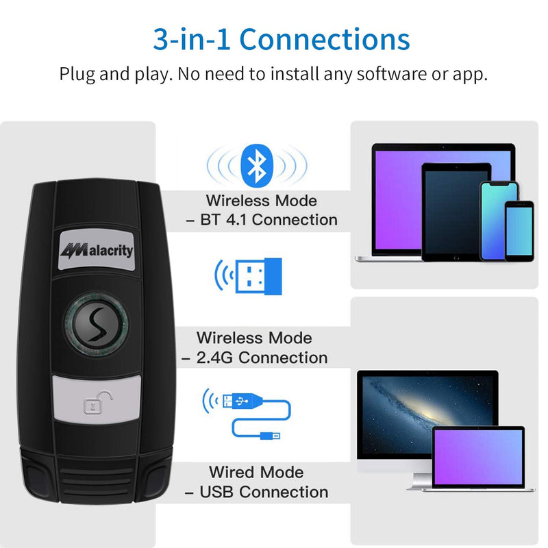 [Australia - AusPower] - 1D 2D Bluetooth Wireless Barcode Scanner,Alacrity Portable QR Handheld Mini Barcode Reader for Windows,Android,iOS,Mac.Able to Scan Codes on Screen 