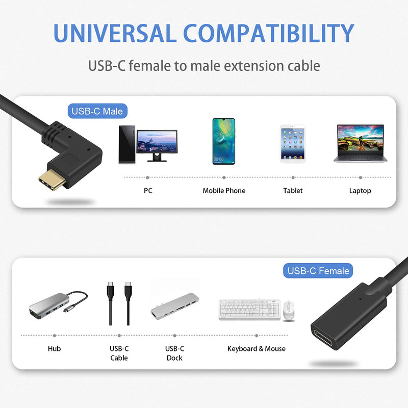 [Australia - AusPower] - Poyiccot USB C Extension Cable 1feet/30cm, USB C Right Angle 90 Degree USB-C USB 3.1 PD 3A 10Gbps Type C Male to Female Extension Cable Short for Laptop & Tablet & Mobile Phone (Right Angle USB C) 90 Degree Type C Male to Female Cable 