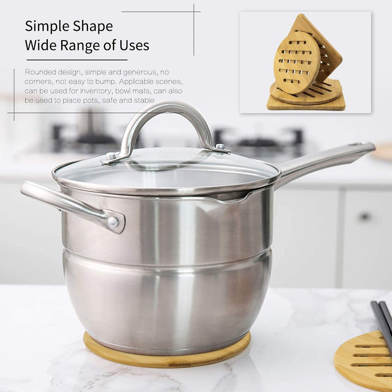 [Australia - AusPower] - Alfto Hot Pads Trivet,Table Solid Bamboo Wood Trivets for Hot Dishes and Pot with Non-slip Pads Heat Resistant Pads Teapot Trivet 4pcs(Multi Size,2 Square 2 Round) 