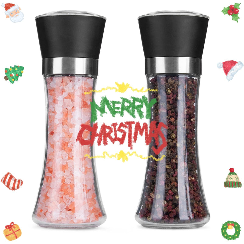 [Australia - AusPower] - Hotder Premium Pepper and Salt Grinder Set of 2-Refillable Coarseness Adjustable Pepper Mill Shaker with Glass Body Christmas Gift( Two Pack),(Not Include Salt and Pepper) 7.5 Tall 