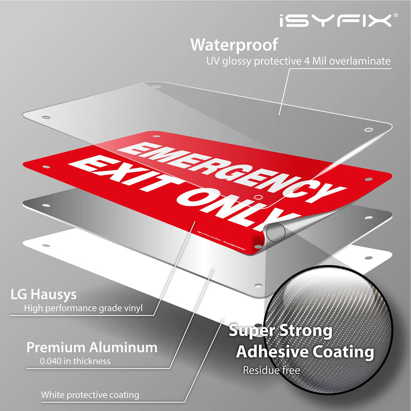 [Australia - AusPower] - iSYFIX Emergency Exit Only Signs – 1 Pack 10x7 Inch – 100% Rust Free .040 Aluminum Signs, Laminated for Ultimate UV, Weather, Scratch, Water and Fade Resistance, Indoor and Outdoor 