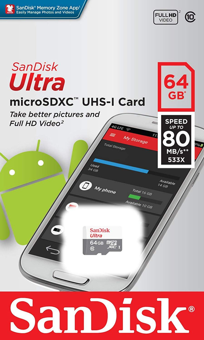 [Australia - AusPower] - SanDisk Ultra 64GB microSDXC Memory Card (5 Pack) UHS-I Class 10 SDSQUNS-064G-GN3MN Bundle with (1) Everything But Stromboli 3.0 SD/TF Micro Card Reader 