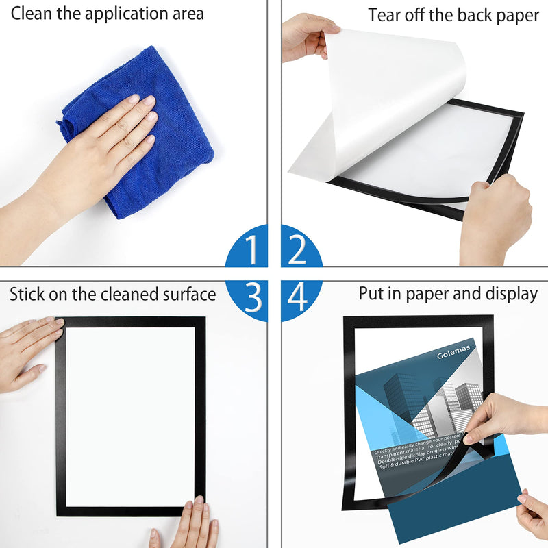 [Australia - AusPower] - Golemas Magnetic Self Adhesive Display Frame, 8.5 x 11 Double Sided Sign Holder, Flexible PVC Sheet Document Frame on Refrigerator, Door, Window, Wall for Home, Office, Store, School, pack of 5 Black 8.5" x11",5Packs 
