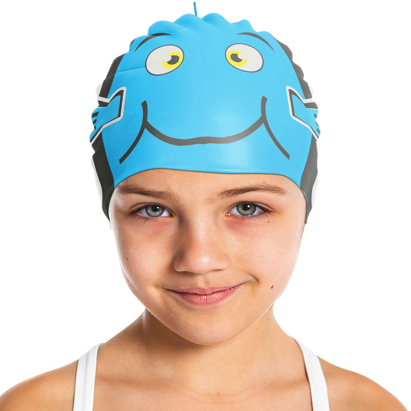 [Australia - AusPower] - Water Gear Critter Cap - Extremely Durable Swimming Cap for Kids - Great for Improving Swimming Skills and Instilling Confidence in The Water - Long-Lasting Toddler Swimming Cap BLUE FISH 