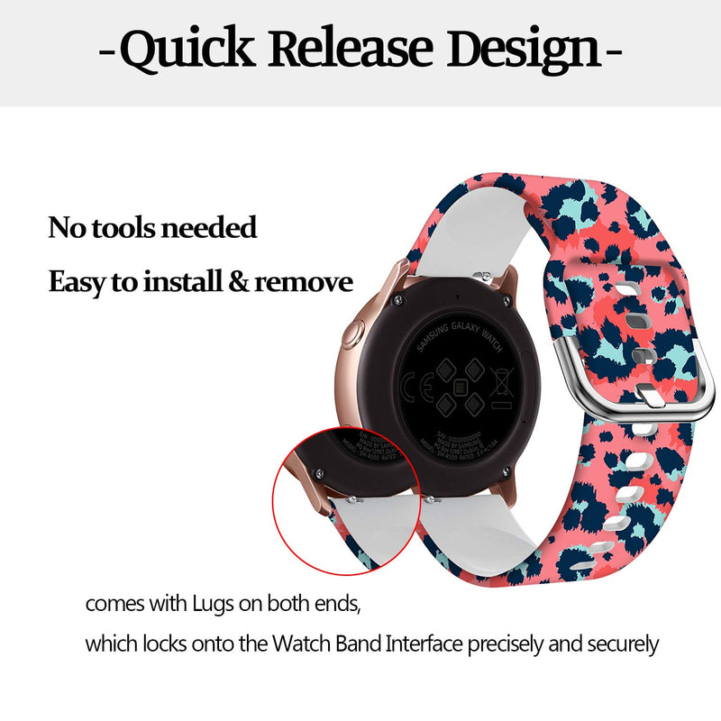 [Australia - AusPower] - Universal Silicone Watch Band Replacement, 20mm Soft Straps Compatible with Gizmo Watch/Samsung Galaxy Watch Active/42mm/Gear Sport/Huawei Watch/TicWatch Bands Pink Leopard 22mm 