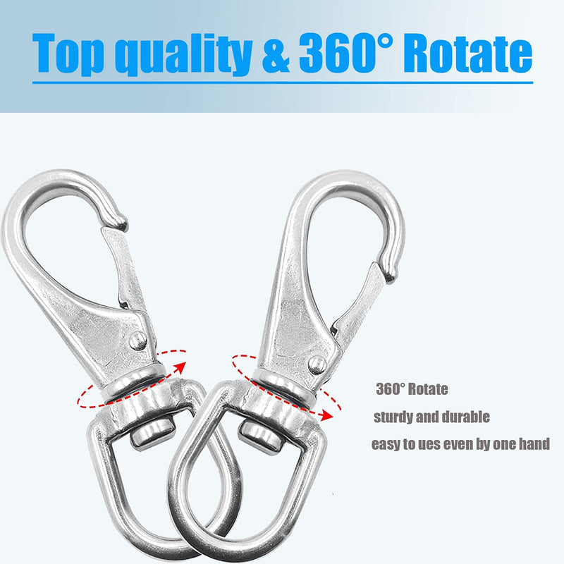 [Australia - AusPower] - Mixiflor Stainless Steel Swivel Snap Hooks, 2 Pack (4.75 Inch) Large Spring Clips, Heavy Duty Boat Hooks, Spring Hooks for Boat Anchor Ropes and Cables 