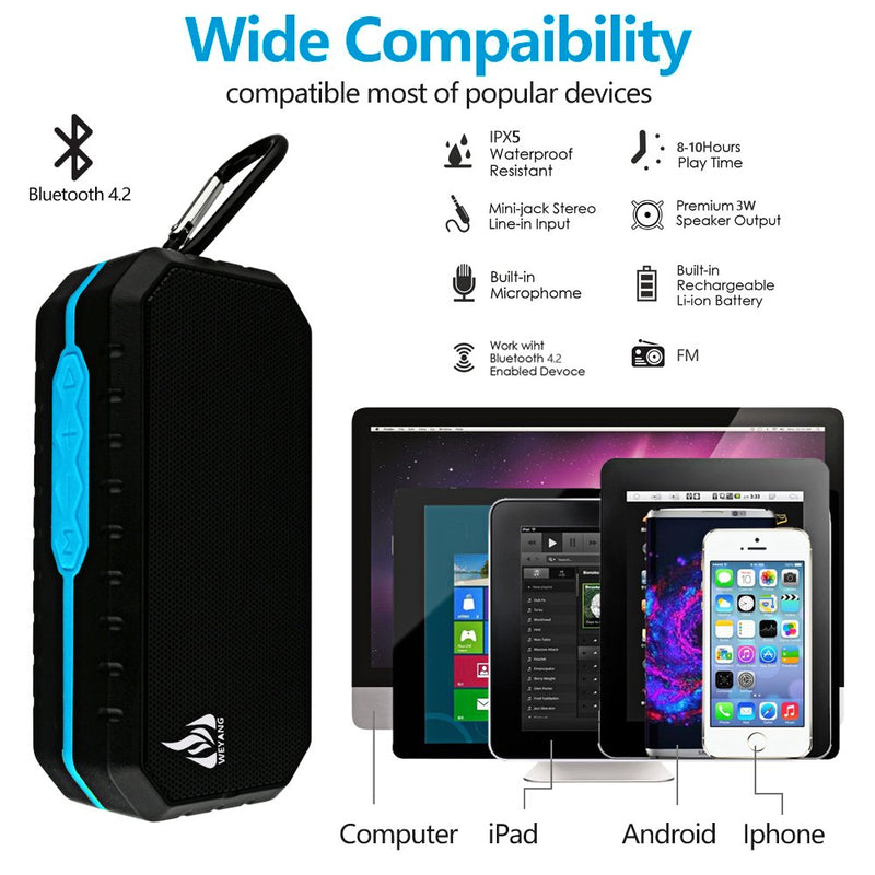 [Australia - AusPower] - Bluetooth Wireless Speakers Waterproof IPX5 with HD Enhanced Bass Outdoor Wireless Portable Phone Speakers Built-in Mic Support FM AUX TF Card USB for iPhone iPad Android Phones Computer Etc. (Blue) Blue/Black 