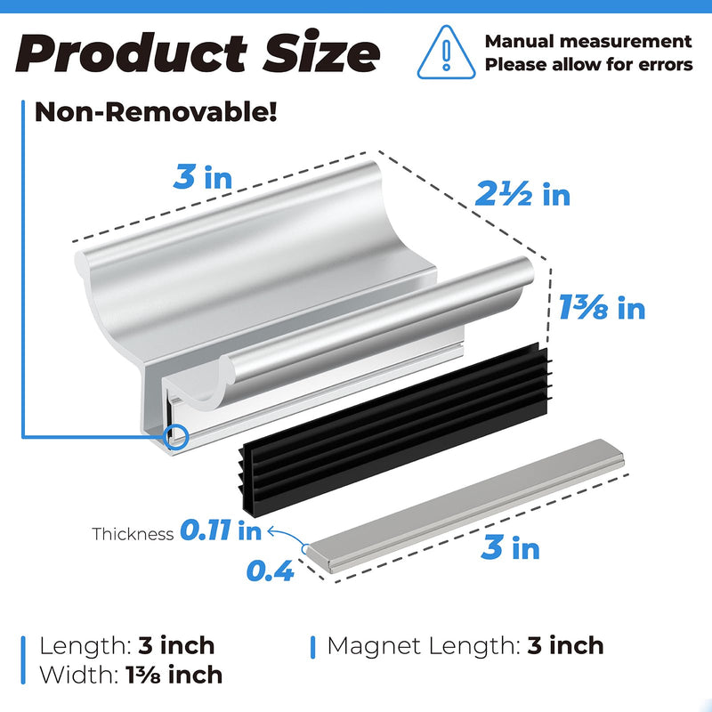 [Australia - AusPower] - Shower Door Magnet 3" Chrome Frameless Shower Door Handle with Metal Strike and Magnet for 1/8" 5/32" 3/16" and 1/4" Thick Swing Glass Shower Doors, Shower Door Handle, Shower Door Strike Jamb 
