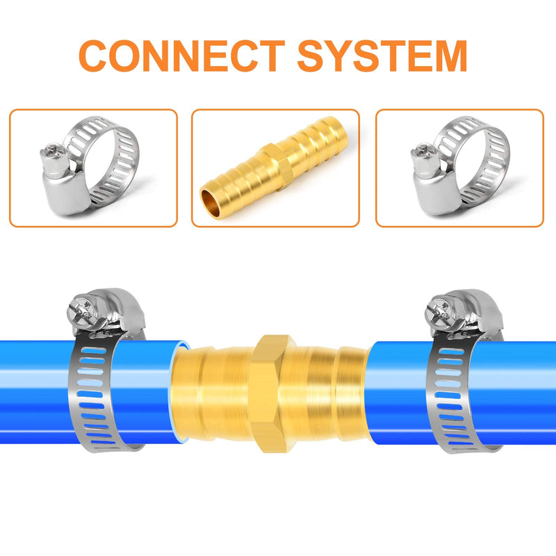 [Australia - AusPower] - GASHER 10 Pieces Brass Hose Barb Reducer, 1/4 Inch to 1/4 Inch(6.35mm) Barb Hose ID with 20 Hose Clamp, Brass Barb Reducer SPLICER Fitting Fuel / AIR / Lquid / Oil / Gas / WOG 1/4" Barb 