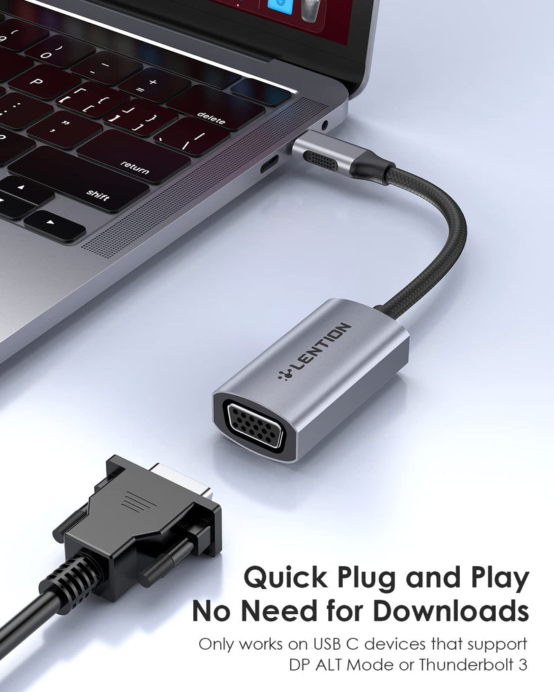 [Australia - AusPower] - LENTION USB C to VGA Adapter, Type C VGA Cable Converter for 2021-2016 MacBook Pro 13/15/16, New iPad/Surface/Mac Air, Samsung S21/S20/S10/Note 21/20, Stable Driver Certified (CB-CU606, Space Gray) 