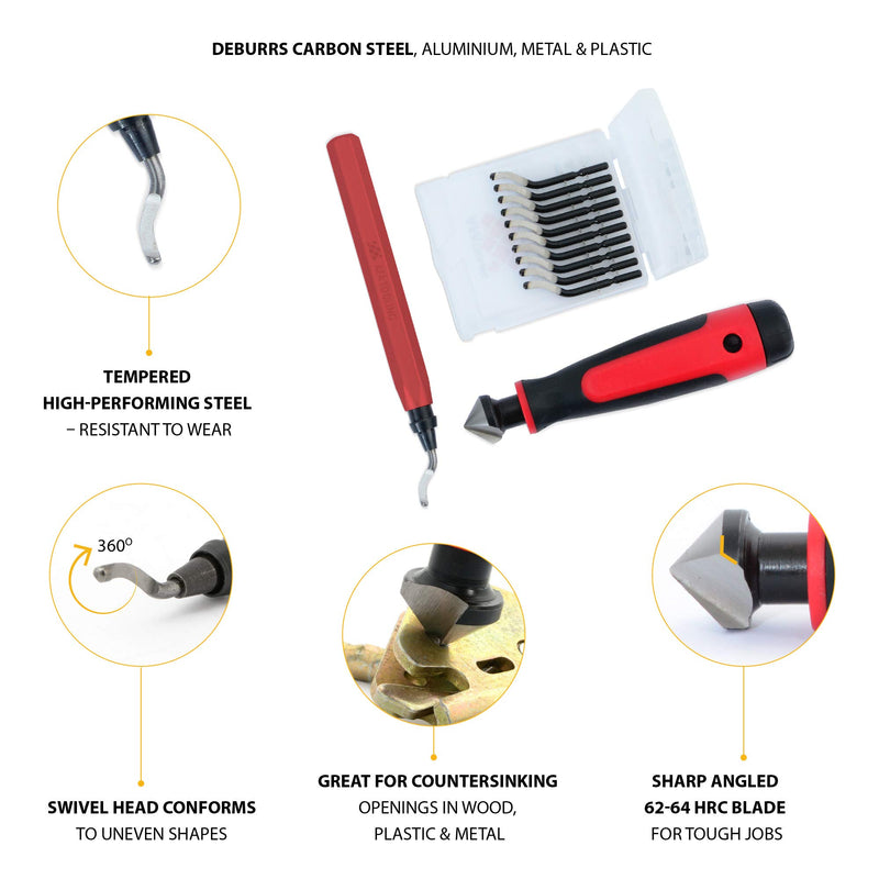 [Australia - AusPower] - AFA Tooling Deburring Tool with Blade and 10 Extra Blades and Countersink Hand Reamer 