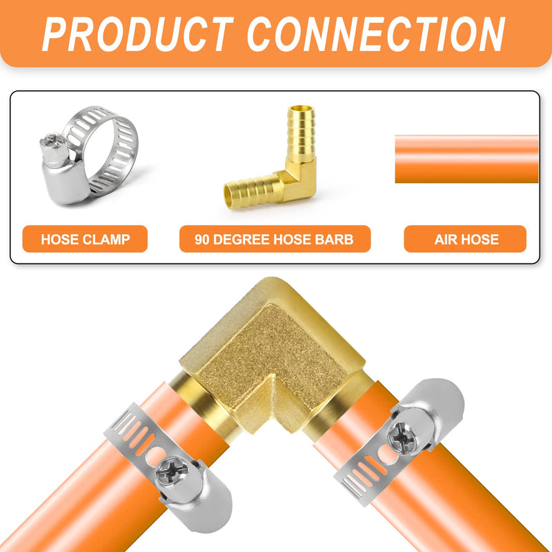 [Australia - AusPower] - GASHER 2 Pieces Brass Hose Barb Reducer, 3/8 Inch to 3/8 Inch Barb Hose ID 90 Degree L Right Angle Elbow with 4 Hose Clamps, Brass Barb Reducer SPLICER Fitting Fuel/AIR/Water/Oil/Gas/WOG 3/8" Barb 