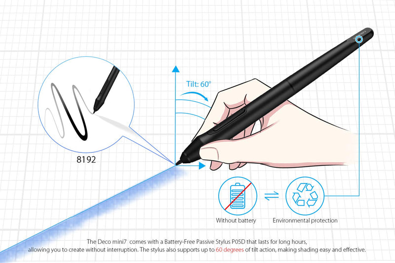 [Australia - AusPower] - XP-PEN Deco Mini7 Graphics Tablet 7 x 4 Inch Pen Tablet with Tilt Support Passive Pen and 8 Customizable Shortcut Keys Drawing Tablet Compatible with Chromebook for Online Teaching/E-Learning Medium Wire 