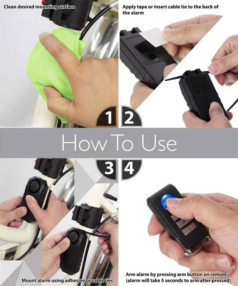 [Australia - AusPower] - Fosmon Anti Theft Burglar Bike Alarm with Remote, Waterproof Vibration Triggered Battery Operated Loud 113dB Wireless Siren for Bicycle, E-Bike, Motorcycle, Scooter, Cart, Trailer, Equipment, Fence 