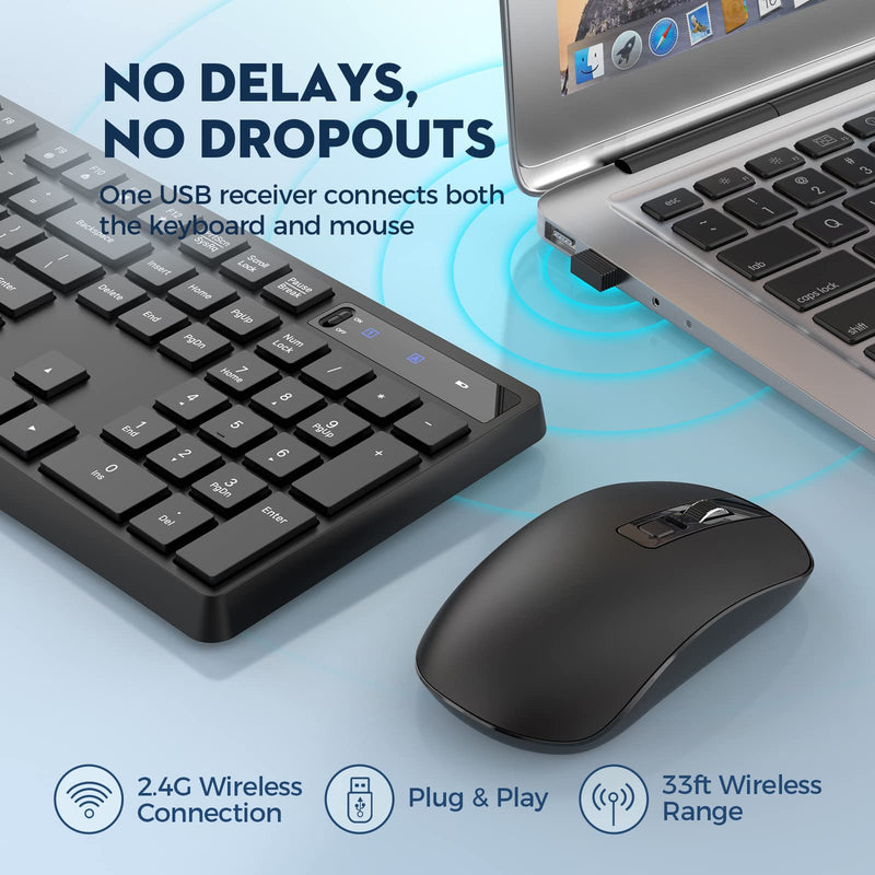 [Australia - AusPower] - Wireless Keyboard and Mouse Combo, COLIKES 2.4G USB Cordless Mouse and Keyboard, 3 Level DPI Slim Ergonomic Mouse, Responsive Plug & Play for Computer Laptop PC - Full Size, Black 