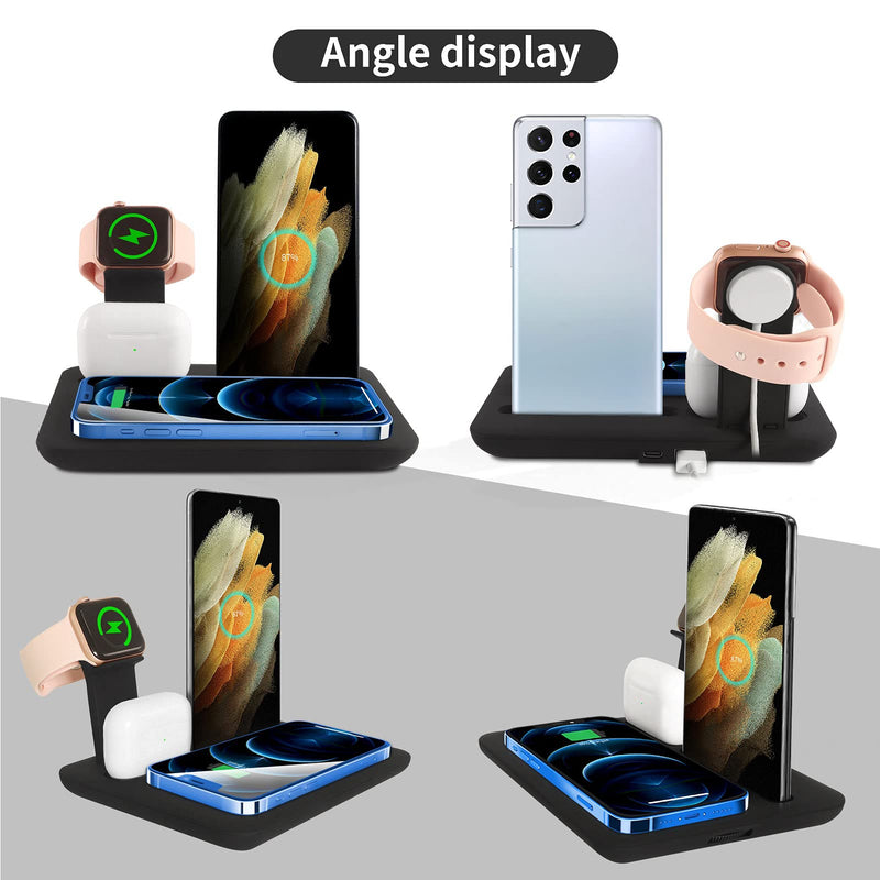[Australia - AusPower] - CHUYI 4 in 1 Wireless Charger Station Dock for iPhone 13/13 Pro/13 Pro Max/12/12 Pro/12 Pro Max/11/11 Pro/11 Pro Max/XS Max/XR/XS/8/7, AirPods and Other Type C Phones (Without Watch Magnetic Charger) Black Charger 