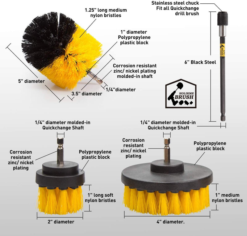 [Australia - AusPower] - Holikme 4Pack Drill Brush Power Scrubber Cleaning Brush Extended Long Attachment Set All Purpose Drill Scrub Brushes Kit for Grout, Floor, Tub, Shower, Tile, Bathroom and Kitchen Surface Black 