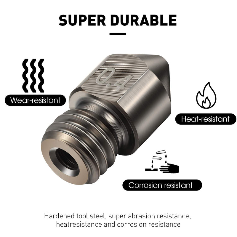 [Australia - AusPower] - Hardened Steel Nozzle 0.4 mm/ 1.75 mm 3D Printer MK8 Nozzles Tool High Temperature Wear Resistant Compatible with Makerbot, Creality CR-10 All Metal Hotend, Ender 3/ Ender3 pro, Prusa i3 (5 Pieces) 5 