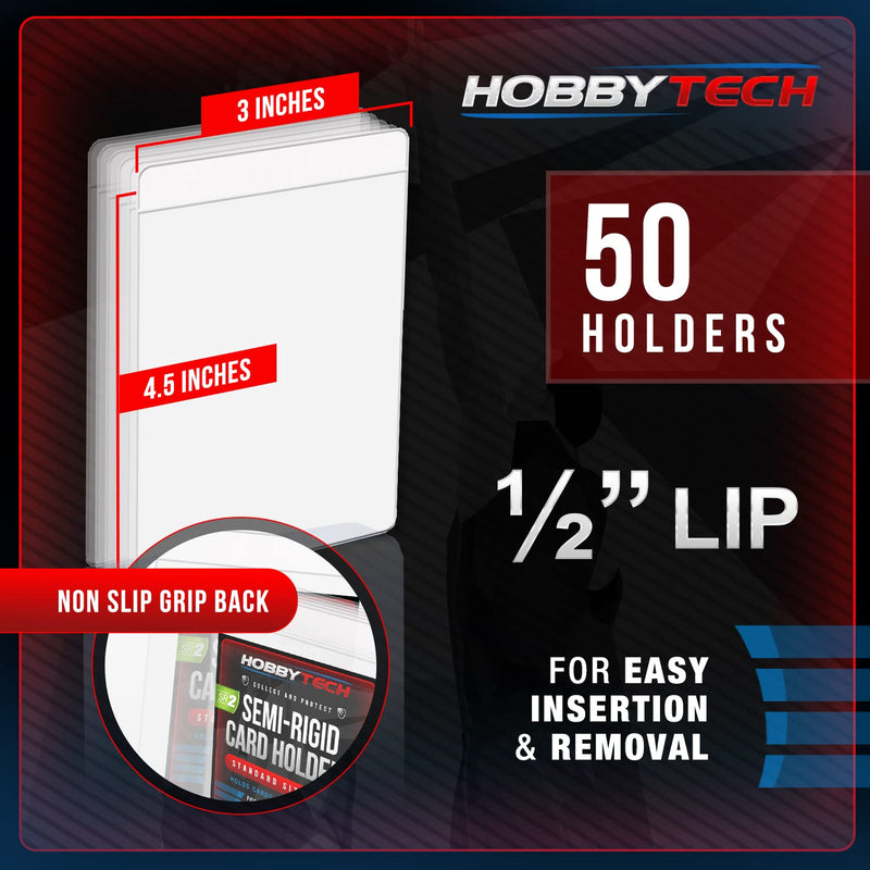 [Australia - AusPower] - HOBBYTECH - 50 Pcs Semi-Rigid Card Holder SR2 - Fits Standard Size Cards - Premium Hard Card Sleeves for Grading with PSA, BGS & More - Protects Your Sports Cards, Pokemon, MTG, Yu-Gi-Oh (1 Pack) 