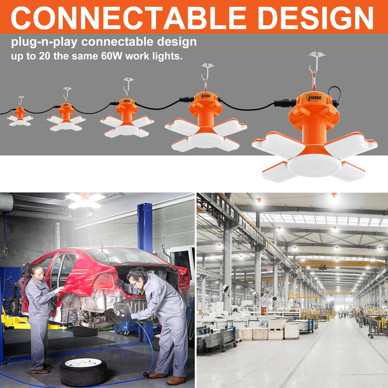 [Australia - AusPower] - 60w LED Temporary Work Light,9000Lm 5000K Super Bright Construction Lights 4 Adjustable Light Panels,Led Work Light IP67 Dust Waterproof with Hook Portable Linkable for Job Site Garage Lighting 