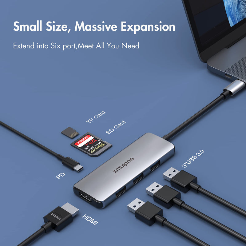 [Australia - AusPower] - USB C Hub Adapter for MacBook Air, USB C HDMI Dongle for MacBook Pro, 7 in 1 USBC HDMI Multiport Adapter Mac Converter with 4K HDMI,3 USB 3.0,PD, SD/TF for Dell XPS, HP, Surface & More Type C Devices 10 IN 1USB C HUB 